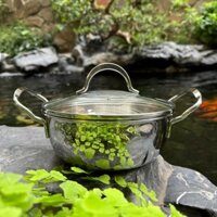 Nồi CHOCKMEN 18cm Inox 18/10 Nắp Kính Cường Lực 5 Lớp Đúc Liền Thân Nồi Nấu Lẩu Súp Mì dùng nấu canh nấu Lẩu Mini
