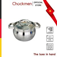 Nồi CHOCKMEN Size 18-20-24cm Inox 18/10 Nồi Inox Quai Vuông Có Vạch Đo Nước Nắp Inox Nồi Nấu Canh Kho Thịt Cá