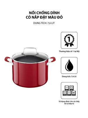 Nồi chống dính KitchenAid KC2A80SCER - 7.6L, có nắp