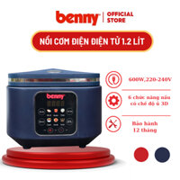 Nồi cơm 1,2l điện tử Benny BR-12EL trẻ trung , 600W, dễ sử dụng, nấu được cơm niêu, chế độ ủ 3D- Bảo hành 12 tháng