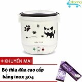 Nồi cơm điện 1L mini Rice Cooker nấu cơm - Tặng bộ thìa đũa Inox