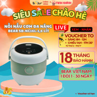 Nồi cơm điện mini Bear  SB-NC16L - 0,6L, Chống trào, giữ ấm, hẹn giờ, nhiều chế độ nấu, có xửng hấp