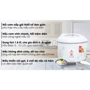 Nồi cơm điện nắp cài Happy cook HCJ-1822 1.8L