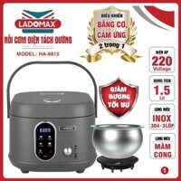 Nồi cơm điện tách đường, ladomax, HA-8815, Lòng nồi inox 304, 1.5 lít, sử dụng cơ và cảm ứng, nấu cơm, nấu cháo
