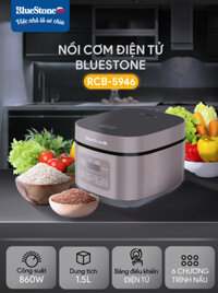 Nồi Cơm Điện Tử BlueStone RCB-5946 - Dung Tích 1,5 lít  - Công suất 860W - Lòng nồi phủ chống dính cao cấp an toàn sức khỏe - 6 chế độ cài đặt sẵn - Bảo hành 2 năm - Hàng chính hãng