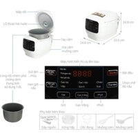 Nồi cơm điện tử Sharp 1.8 lít KS-COM183MV-WH công suất 835W, công nghệ nấu 3d