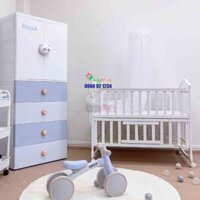 Nôi cũi giường Umoo UM-08106 2 tầng, cũi gỗ thông 5in1 đa năng cho bé 3 tặng kèm bánh xe