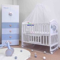 Nôi cũi gỗ Umoo UM-08106 màu trắng – Làm cũi ngủ / làm quây / làm bàn học / ghép giường / nôi đưa