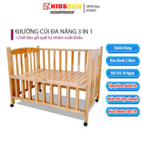 Nôi cũi KIDSSUN cho bé chất liệu gỗ quế cao cấp, gấp gọn 3 nâc nâng hạ, bảo hành 24 tháng hàng xuất khẩu tặng bánh xe