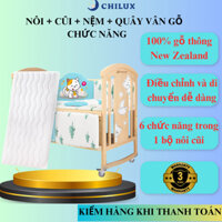 Nôi cũi nệm quây gỗ đa năng 6 chế độ Chilux Natural Combo nôi cũi+ bộ quây đệm hoàng gia nệm xơ dừa