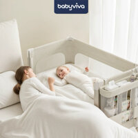 Nôi cũi vải gấp gọn cho bé babyviva điều chỉnh được độ cao, ghép cạnh giường ba mẹ và có bánh xe di chuyển