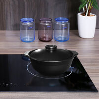 Nồi đất 1,2 Lít dùng trên các loại bếp cả bếp từ (Men đen nắp đen)