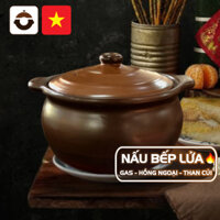 Nồi Đất chịu nhiệt 2 lít NodaCook men sứ Nâu - Nồi đất chuyên dụng nấu Bếp Gas  Bếp Than  Bếp Hồng Ngoại