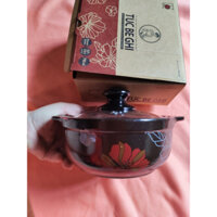Nồi đất dùng kho khô quẹt, cá cao cấp có hoa Tucbeghi nắp kính Dong Hwa - size 750ml
