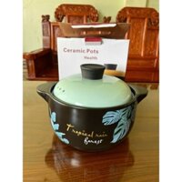 Nồi đất tráng men cầm tay men in hoa, nồi đất kho thịt cá chống dính