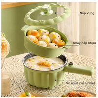 Nồi điện bí ngô mini 2 tầng kèm nồi hấp - Nồi nấu đa năng chiên rán, xào, nấu lẩu tiện lợi
