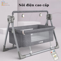 Nôi điện cho bé cao cấp có điều khiển từ xa kết nối Bluetooth,Nôi đưa tự động tặng kèm màn và nệm ru ngủ êm ái
