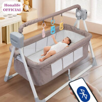 Nôi điện cho bé, nôi cho trẻ sơ sinh tặng kèm màn và đệm, có điều khiển từ xa kèm nhạc bluetooth, nôi gấp gọn đa năng