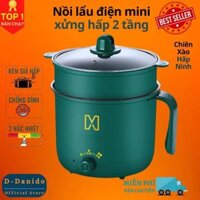 Nồi điện đa năng 1.3 Lít, nồi lẩu mini, ca nấu mì cao cấp 2 tầng - Nồi điện với 2 nấc nhiệt thế hệ mới có tay cầm - Hàng chính hãng D Danido Logo hình ngẫu nhiên - Xanh Rêu