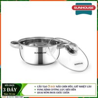 NỒI ĐƠN 3 ĐÁY INOX SUNHOUSE SH 22116 / SH 22120 / SH 22124  ( 3 CỠ NỒI 16 CM - 20 CM  - 24 CM TIỆN DỤNG )