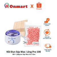 Nồi Đun Sáp Wax  Lông Pro 100 + 100gram Sáp Wax Lông Cao Cấp Và 5 Que Gỗ Lớn