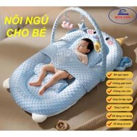 Nôi em bé cao cấp vải Nhung Hàn Quốc kèm gối chặn chống giật mình cho bé