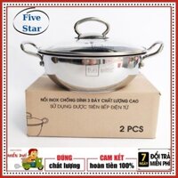 Nồi Five Star Inox Cao Cấp Chông Dính 3 Lớp Vung Kính 18CM- BH 5 Năm Phần Chống Dính