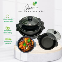 Nồi Gang kho cá, nắp kính cường lực size 20.24. được phủ 3 lớp chống dính tiện lợi, nồi kho tộ, nồi nấu mì cay, cơm trộn