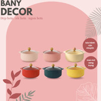 Nồi Gốm Tone Màu Pastel + Nắp Thủy Tinh Núm Gỗ - Nồi Vân Sọc Sang Trọng, Kích Thước 21cm