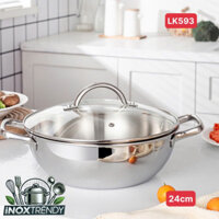 Nồi Hai Quai Inox Lunkai LK593 - 24cm, 3 Lớp Inox 18/10, Nấu Lẩu, Bếp Từ, Dung Tích 2.9L