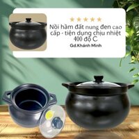 Nồi hầm đất đen cao cấp dày dặn, tiện dụng cho hầm nấu nhừ các món dưỡng sinh -chịu nhiệt 400 độ C