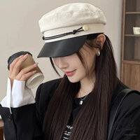 Nồi Hàn Quốc Unisex, Mũ Beret Trơn Có Vành Phối Dây Nịt Nhỏ Thời Trang Thu Đông 3 Màu -HOTI -MN028