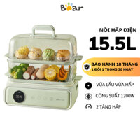 Nồi hấp 2 tầng điện đa năng Bear DZG-P20W6, C suất 1200W, Nấu lẩu kèm xửng hấp inox 304, BH 18 Tháng