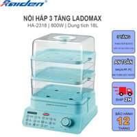 Nồi hấp 3 tầng Ladomax HA-2318 chưng, hấp, rã đông, tiệt trùng, tầng có thể tháo rời để hấp gà nguyên con