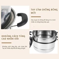 Nồi Hấp Bánh, Nấu Canh, Luộc Gà 3 Tầng Inox Kèm Giá Hấp Tiện Lợi, Nồi Hấp Thức Ăn Cao Cấp Size 28cm