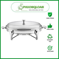 Nồi hấp bầu dục Inox, khay hấp cầy cá và thịt thú rừng (giúp giữ nóng) hâm nóng bằng nến, cồn 3.2 lít hàng loại 1