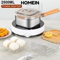 Nồi hấp giỏ chiên HOMEIN, Bộ nồi chiên sâu đa chức năng 2,5L, Chảo chiên sâu bằng thép không gỉ tiết kiệm dầu di động vuông Đi bộ đường dài