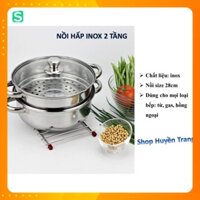 NỒI HẤP INOX 2 TẦNG, dùng cho mọi loại bếp, size 28cm, vung kính