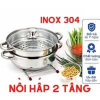 Nồi hấp inox 2 tầng, Xửng Hấp 2 Tầng đa năng 28cm, cao cấp nắp kính, cách thủy, Nồi hấp 2 tầng inox - OVH