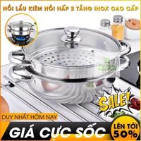 Nồi hấp inox 2 tầng, Xửng Hấp 2 Tầng đa năng 28cm cao cấp nắp kính, cách thủy tiện lợi Nồi hấp inox - Gia Dụng Bibo Mart