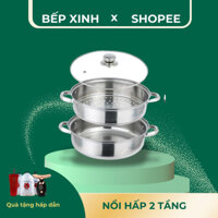 Nồi hấp inox 2 tầng, Xửng Hấp 2 Tầng đa năng 28cm, cao cấp nắp kính, cách thủy, Nồi hấp 2 tầng inox
