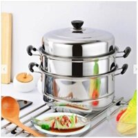 Nồi Hấp Inox 3 Tầng Siêu To Nồi Hấp Bánh Bao Bánh Flan Hấp Thức Ăn 28CM