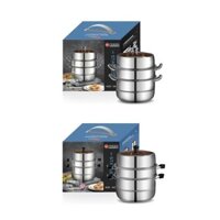 Nồi Hấp Inox 3 Tầng Siêu To Nồi Hấp Bánh Bao Bánh Flan Hấp Thức Ăn 28CM Dùng Cho Cả Bếp Từ Và Bếp Ga Tặng Kèm Xửng Hấp