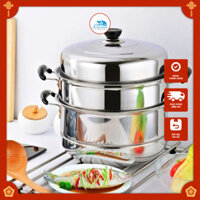 Nồi Hấp Inox 3 Tầng Siêu To Nồi Hấp Bánh Bao Bánh Flan Hấp đồ ăn 28CM dành cho Cả bếp điện Và Bếp Ga khuyến