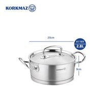 Nồi inox 1810 thân thấp Korkmaz Proline - 2.8 lít - 20 x 9 cm