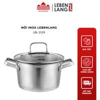 Nồi inox 18/10 vung kính đáy dày 3 lớp Lebenlang LBL2529 20cm - thương hiệu Đức