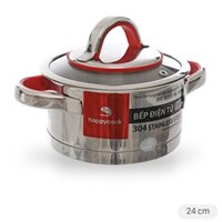 Nồi inox 3 đáy nắp kính 24 cm Happycook HC-24AR