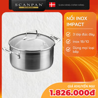 Nồi inox 3 lớp đáy từ Scanpan Impact 20cm 71252000 3.2L, inox 18/10 cao cấp, an toàn trong máy rửa bát