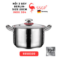 Nồi inox 304 Berlin 3 đáy cao cấp SSGP của Đức, nồi nấu bộ nồi nấu canh mini, nồi canh size 20