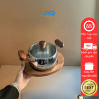 Nồi inox 316L 14cm đáy liền thép 3 lớp tay cầm gỗ cách nhiệt